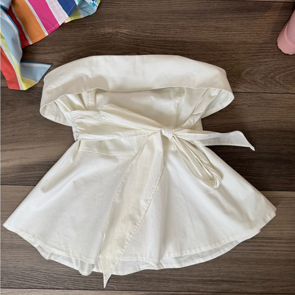 White Off-Shoulder Top with Bow Tie